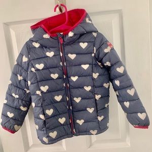 BabyGap blue puffer jacket with hearts size 3T.